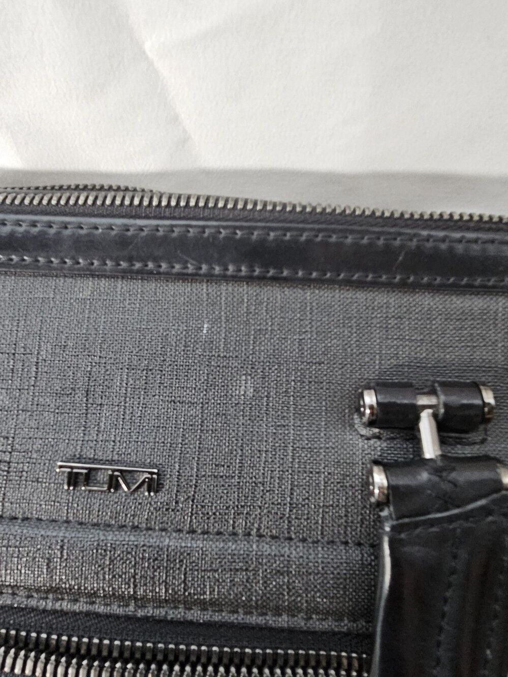 Tumi Briefcase Ashton Collins Zip Coated Canvas Textured Grey Laptop Case - Picture 15 of 15